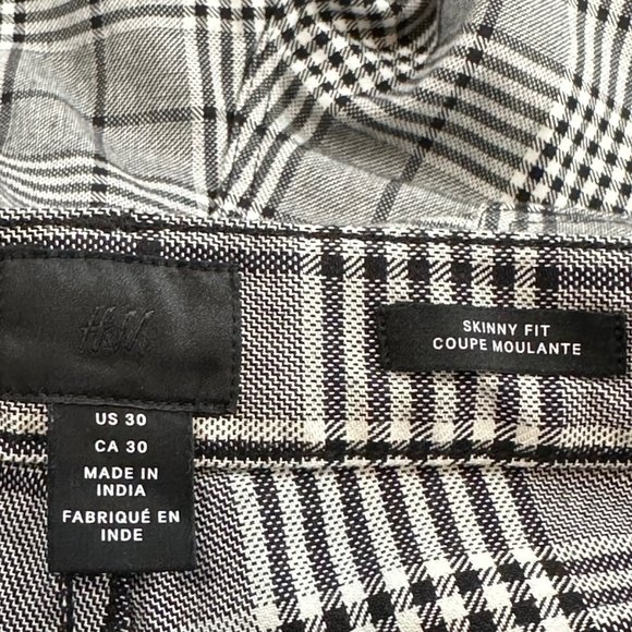 H&M Plaid Pants Skinny Fit size 30 Black White Pockets Work Business School Wear - Picture 6 of 16